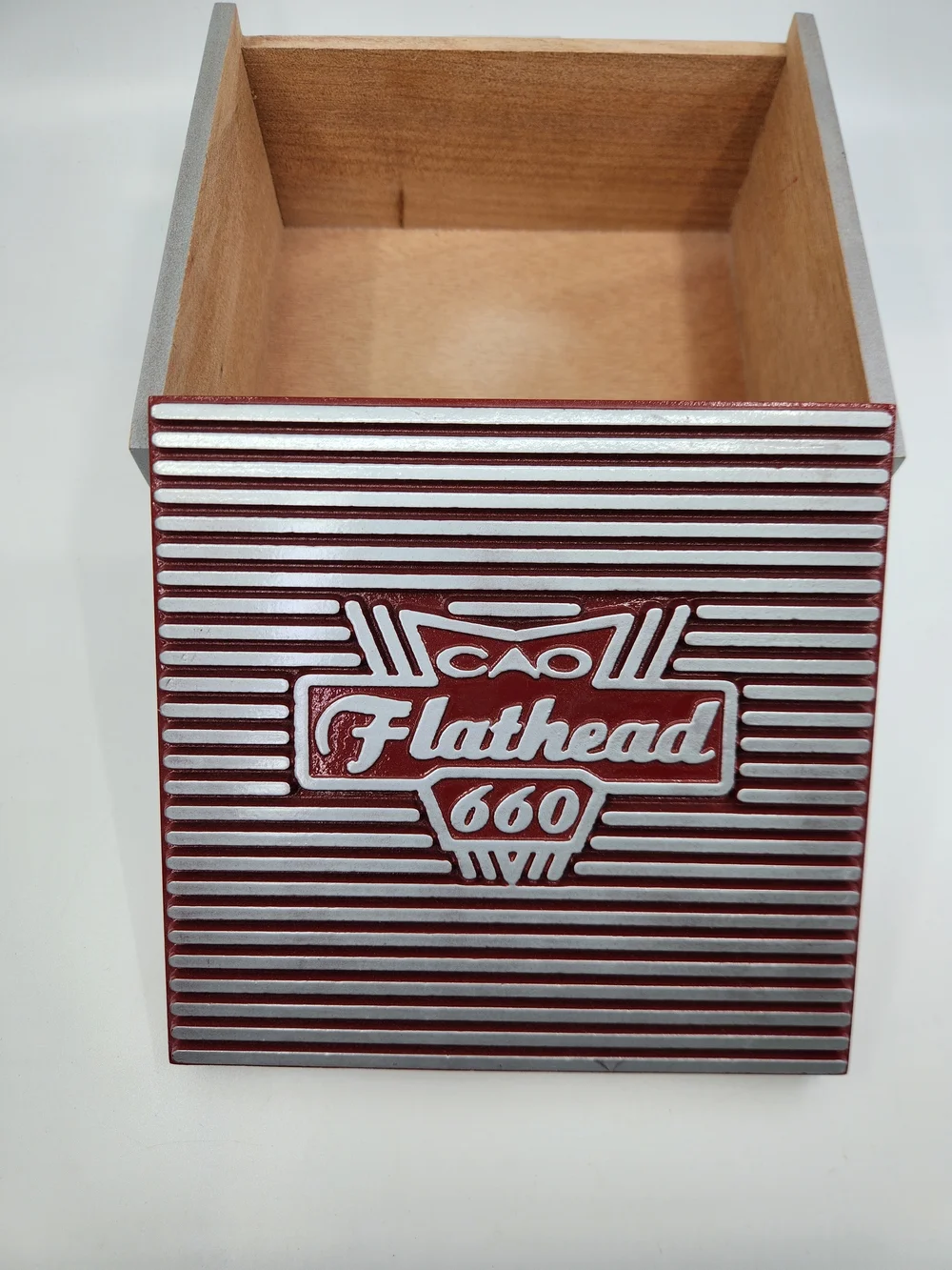 Flathead 660 Decorative Wood Cigar Box in Burgundy and Silver